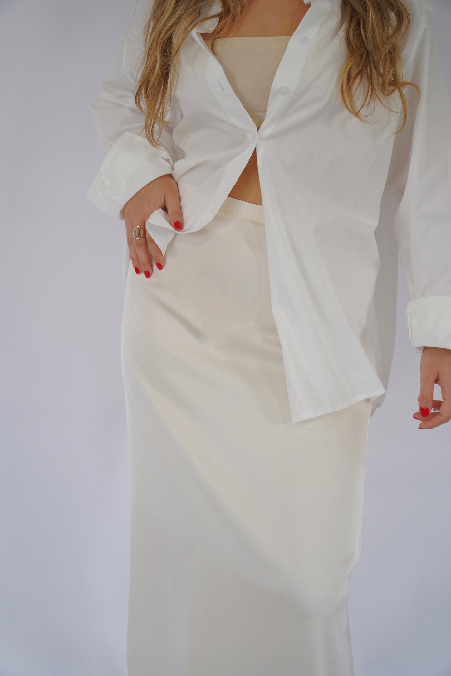 The Maxi Satin Skirt in Creme