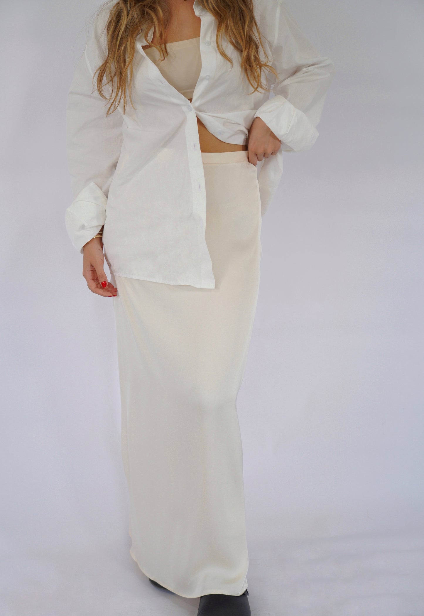 The Maxi Satin Skirt in Creme