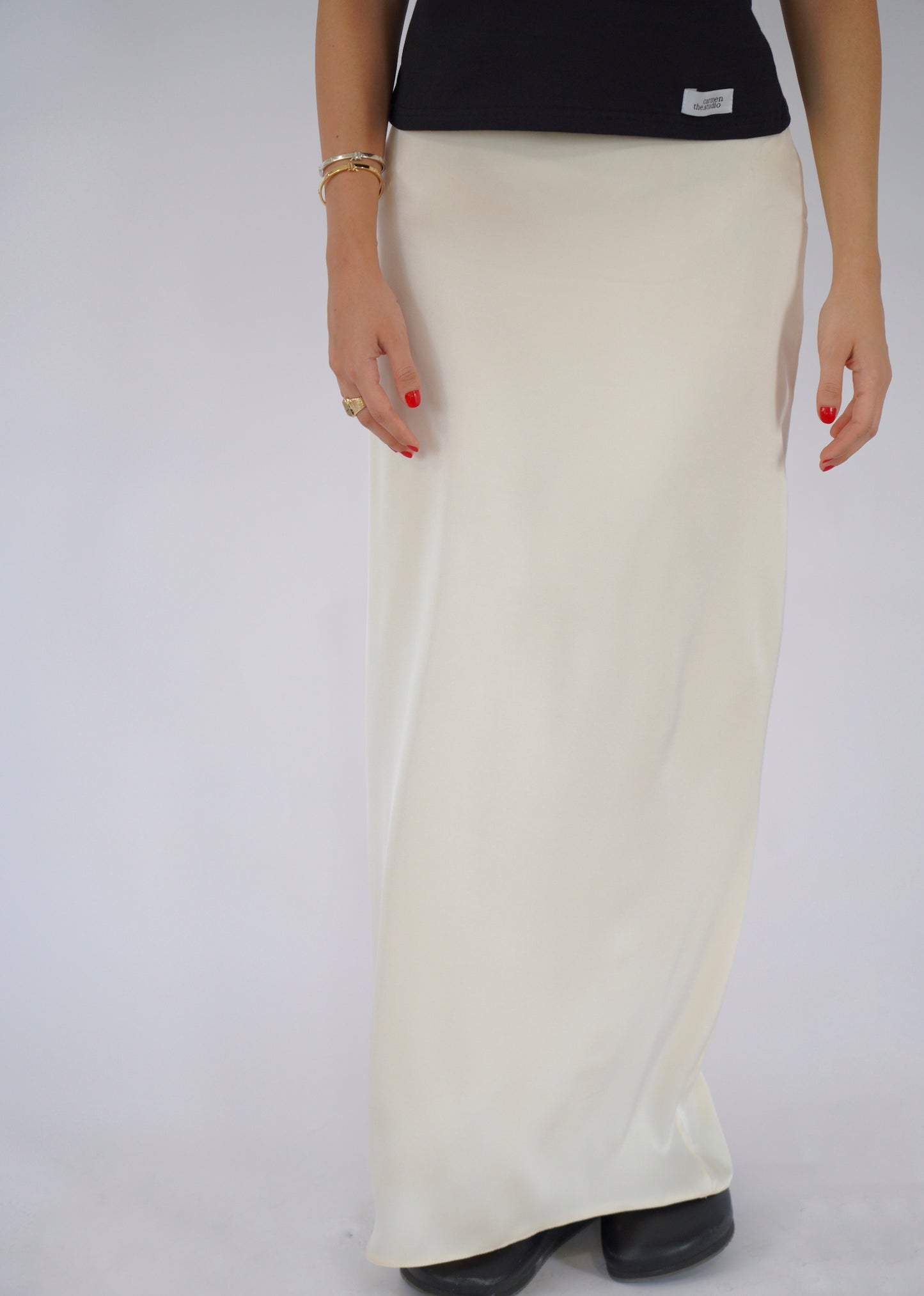 The Maxi Satin Skirt in Creme