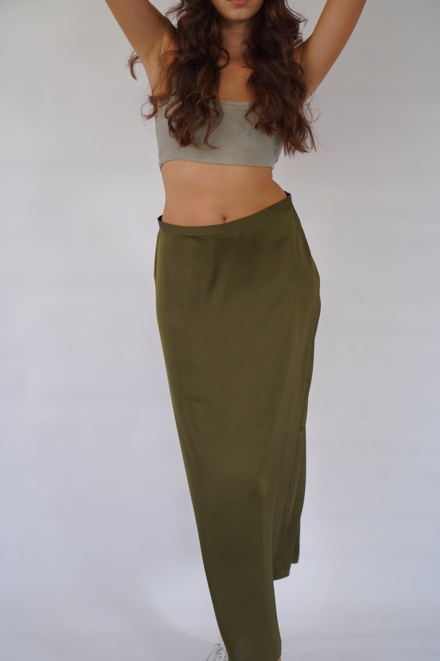 The Maxi Satin Skirt in Khaki