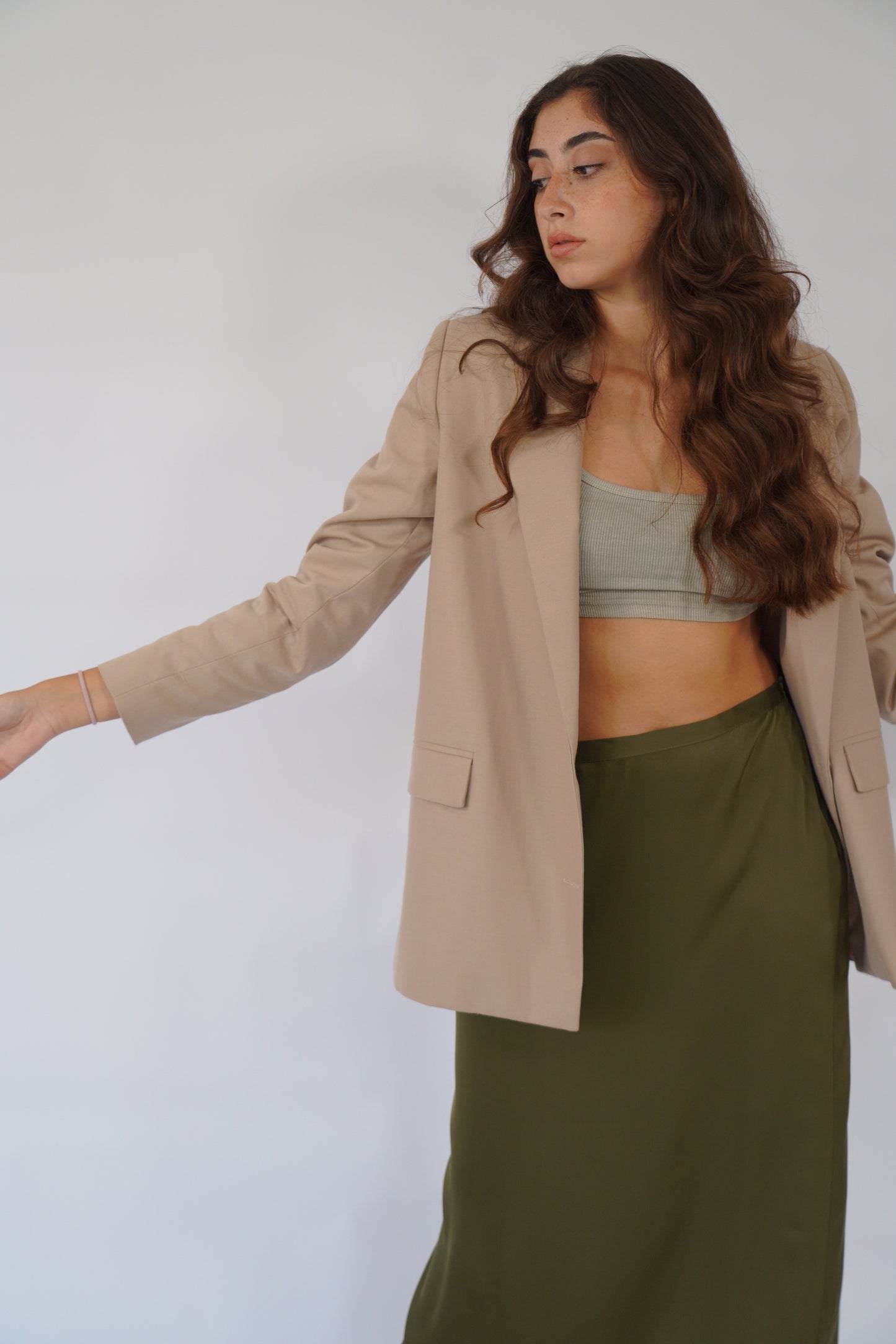 The Maxi Satin Skirt in Khaki