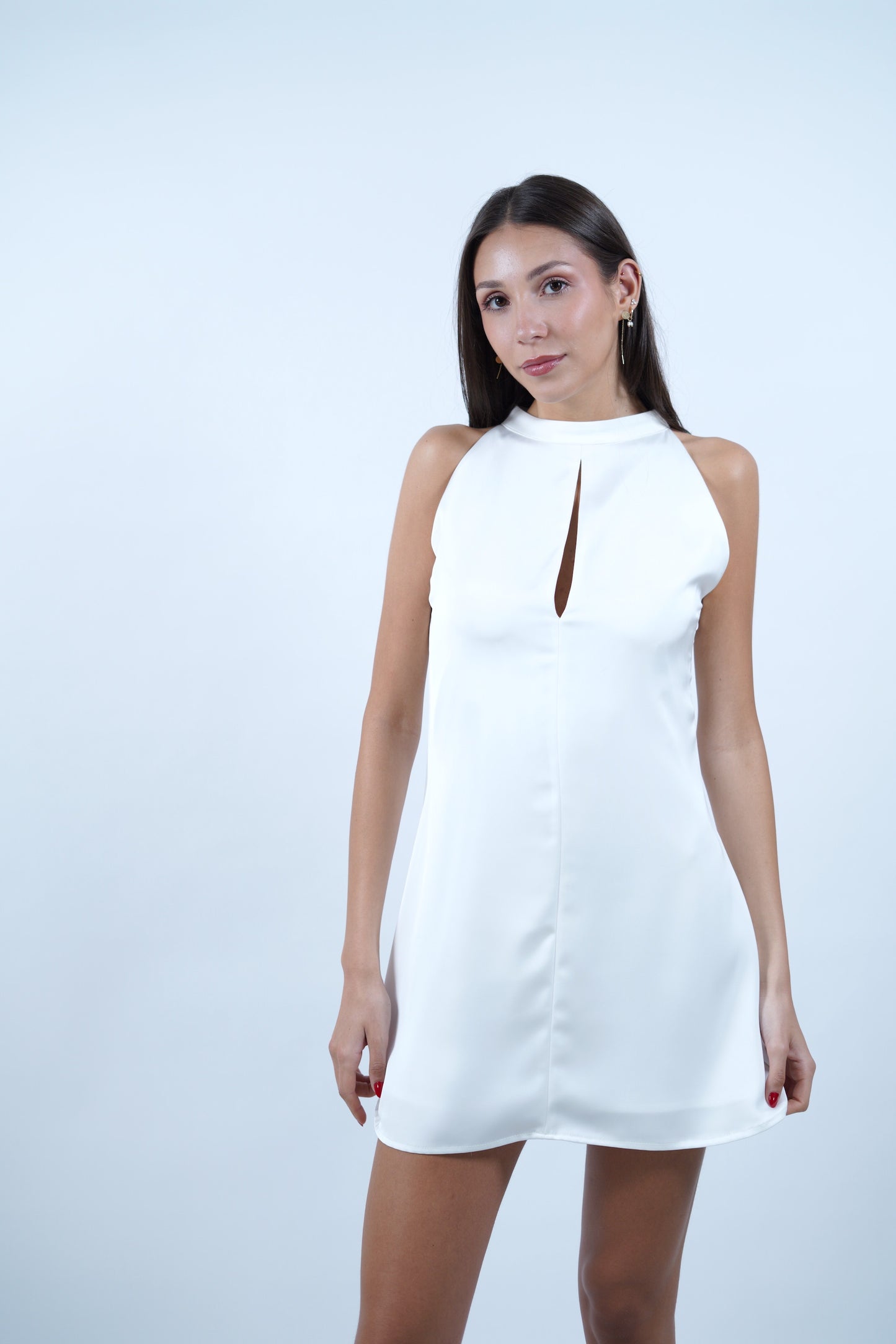 The Mini Satin Dress in Off-White