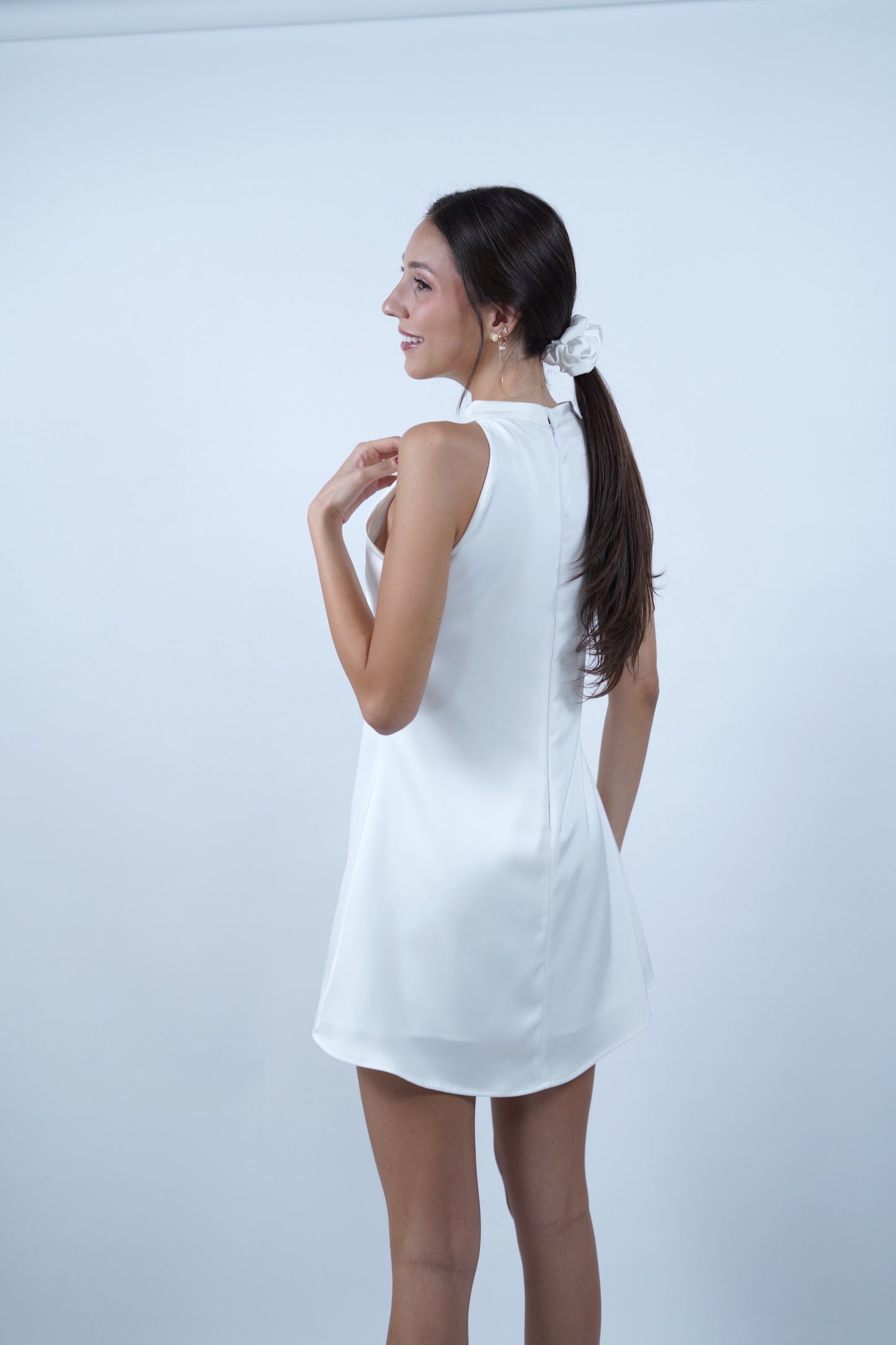 The Mini Satin Dress in Off-White
