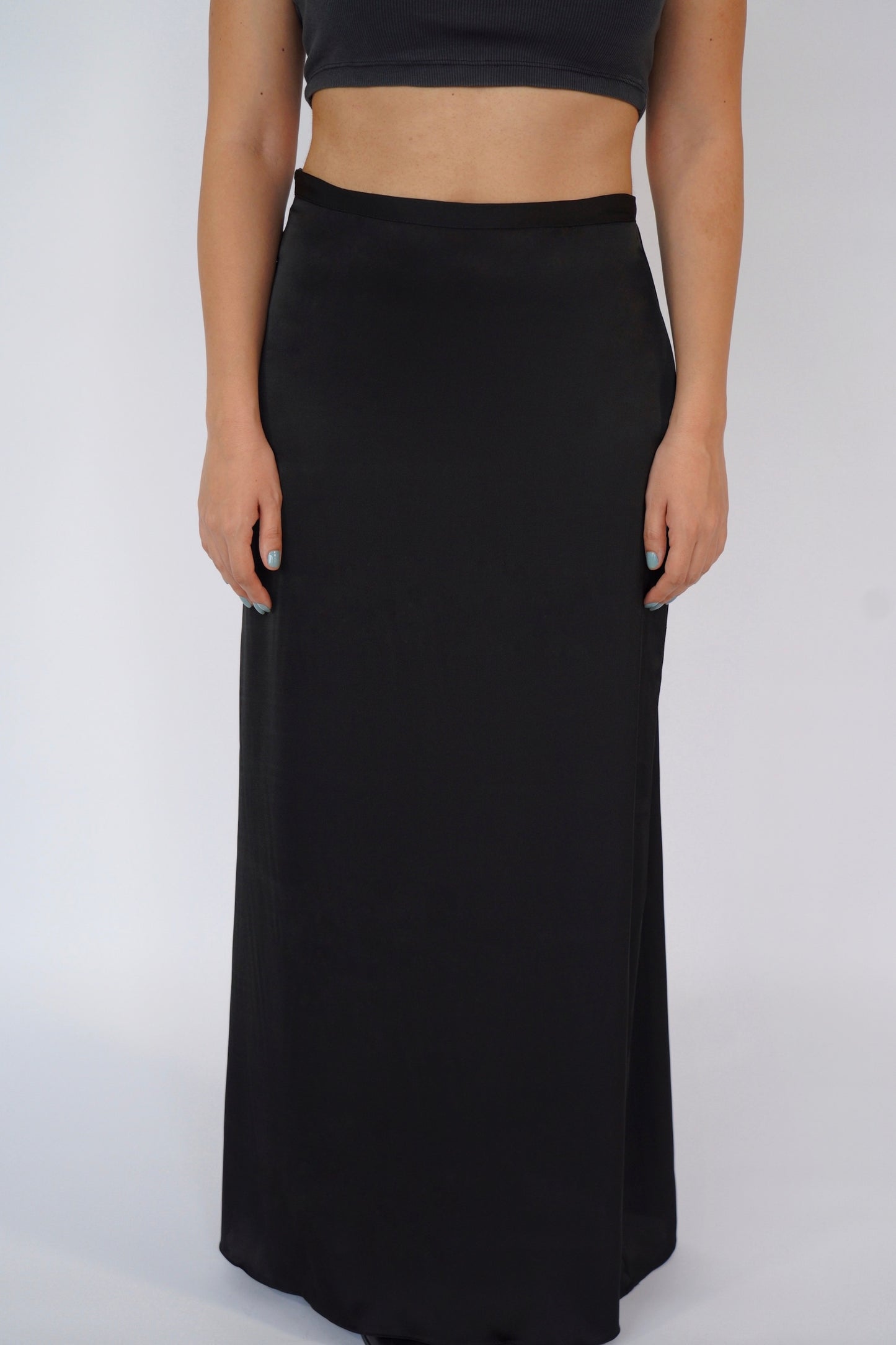 The Maxi Satin Skirt in Black
