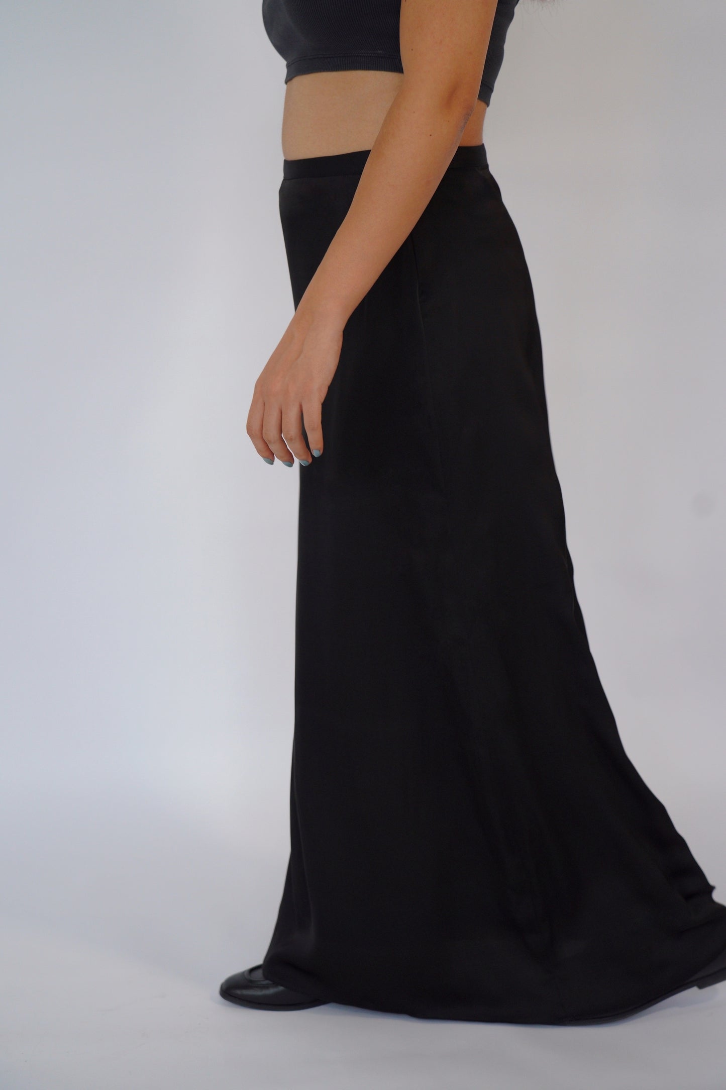 The Maxi Satin Skirt in Black