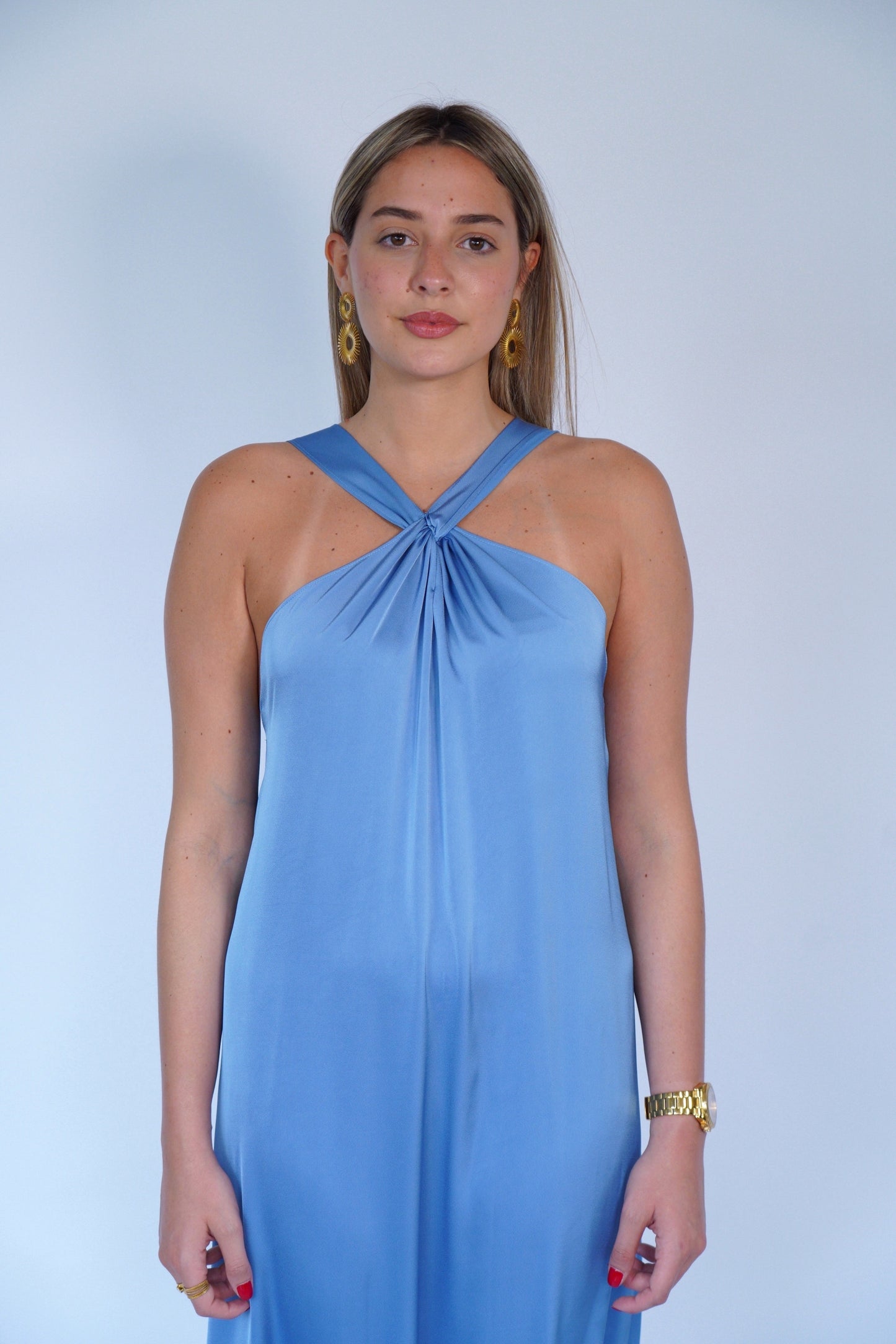 The Maxi Satin Dress in Blue