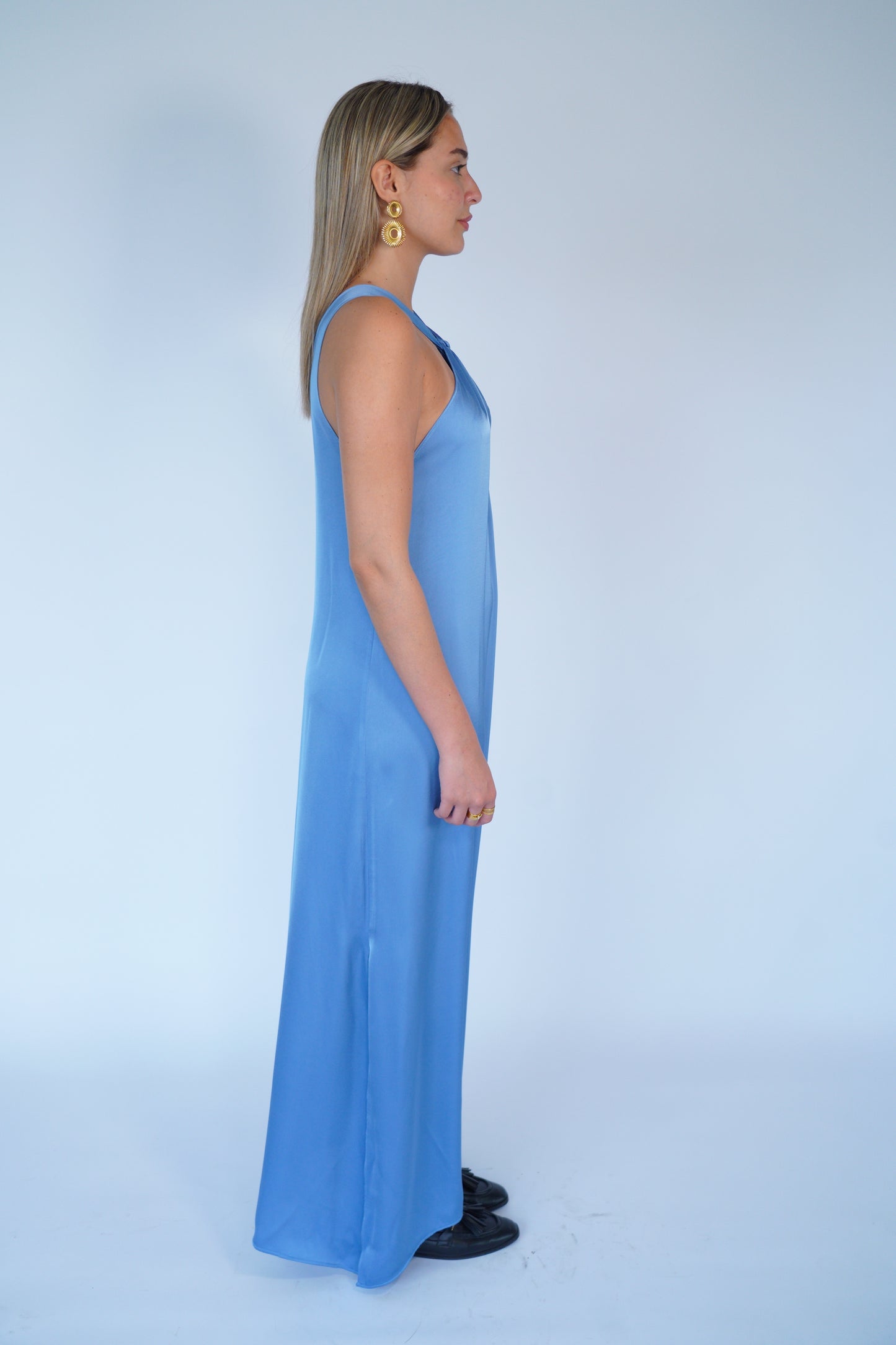 The Maxi Satin Dress in Blue