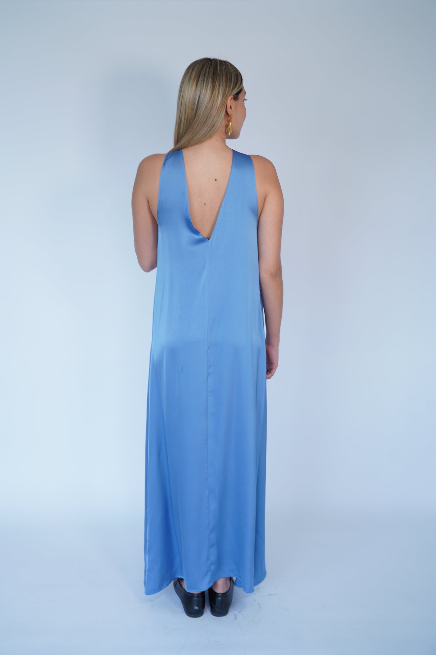 The Maxi Satin Dress in Blue