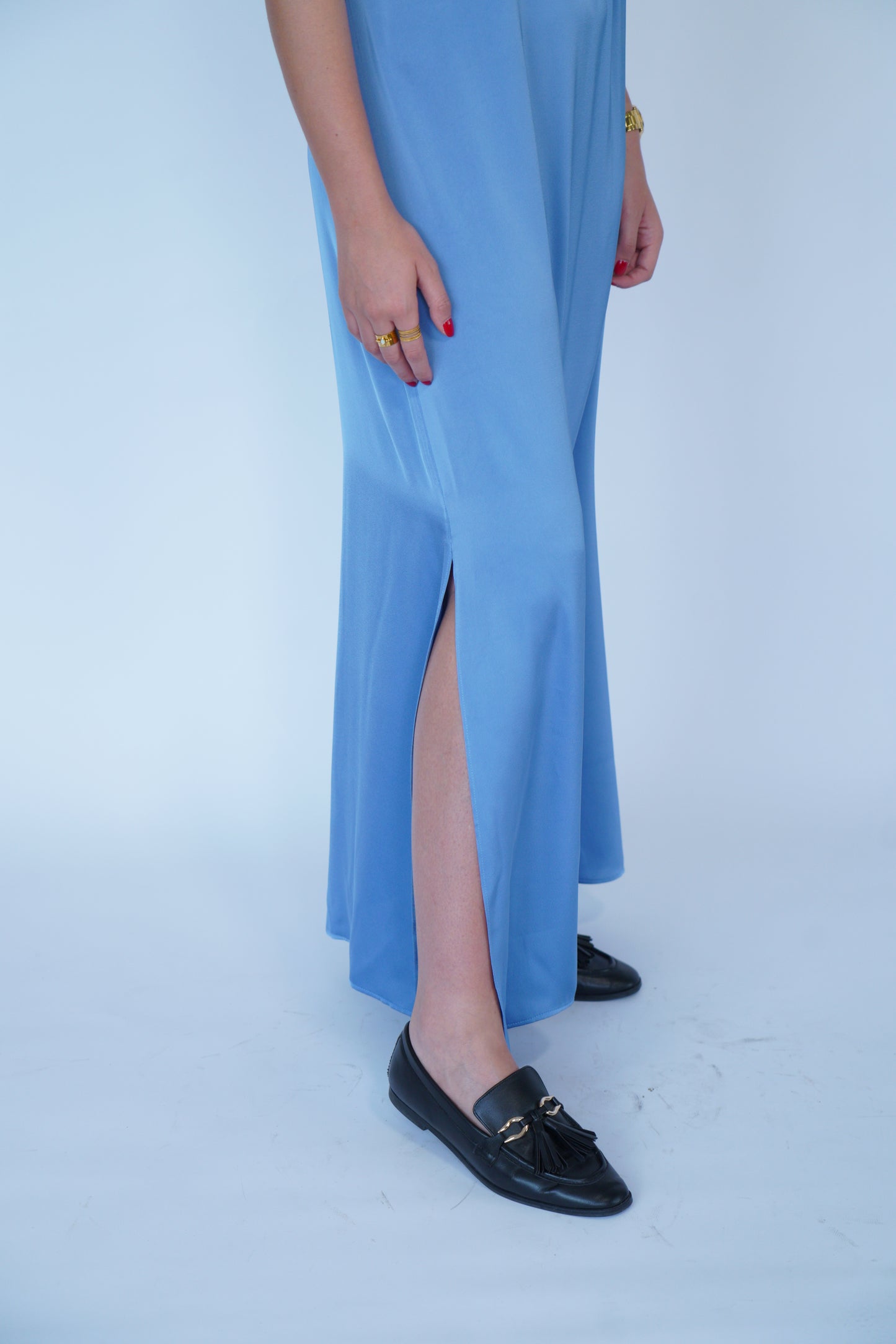 The Maxi Satin Dress in Blue