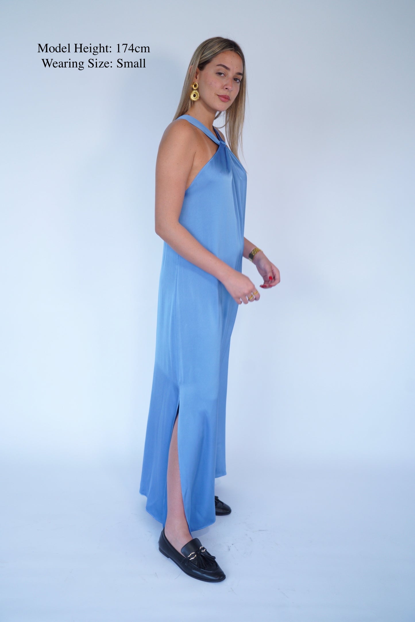 The Maxi Satin Dress in Blue