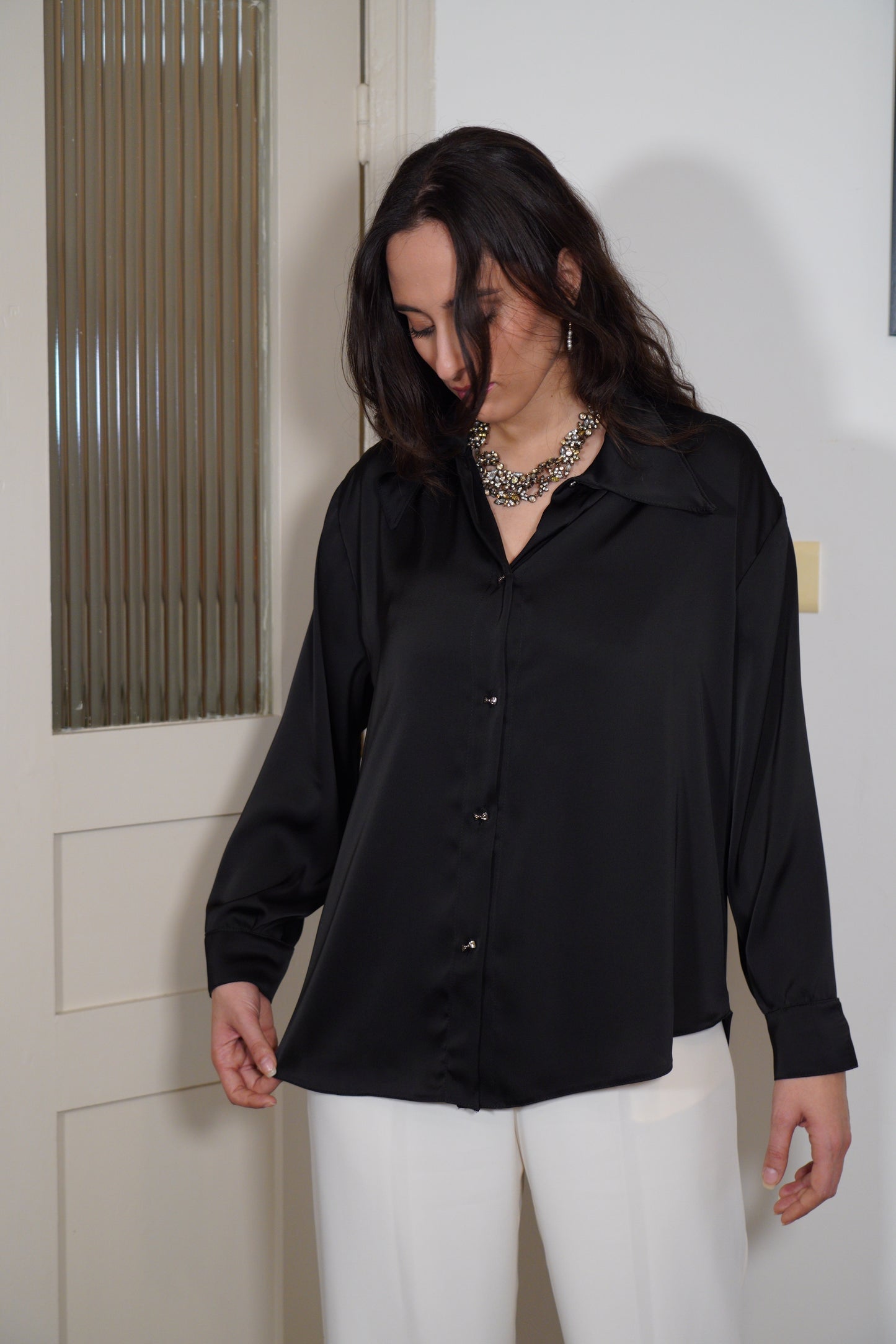 The Satin Button-up in Black
