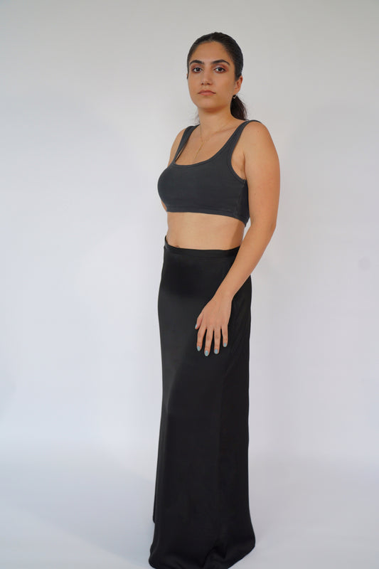 The Maxi Satin Skirt in Black