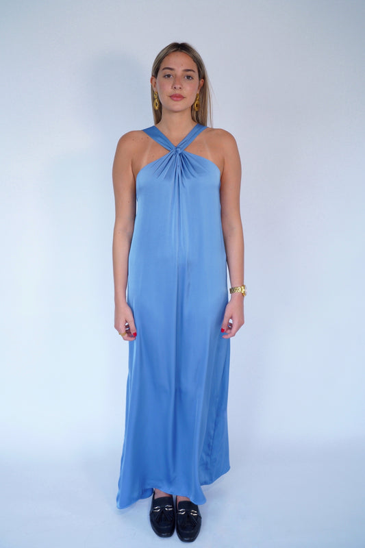 The Maxi Satin Dress in Blue